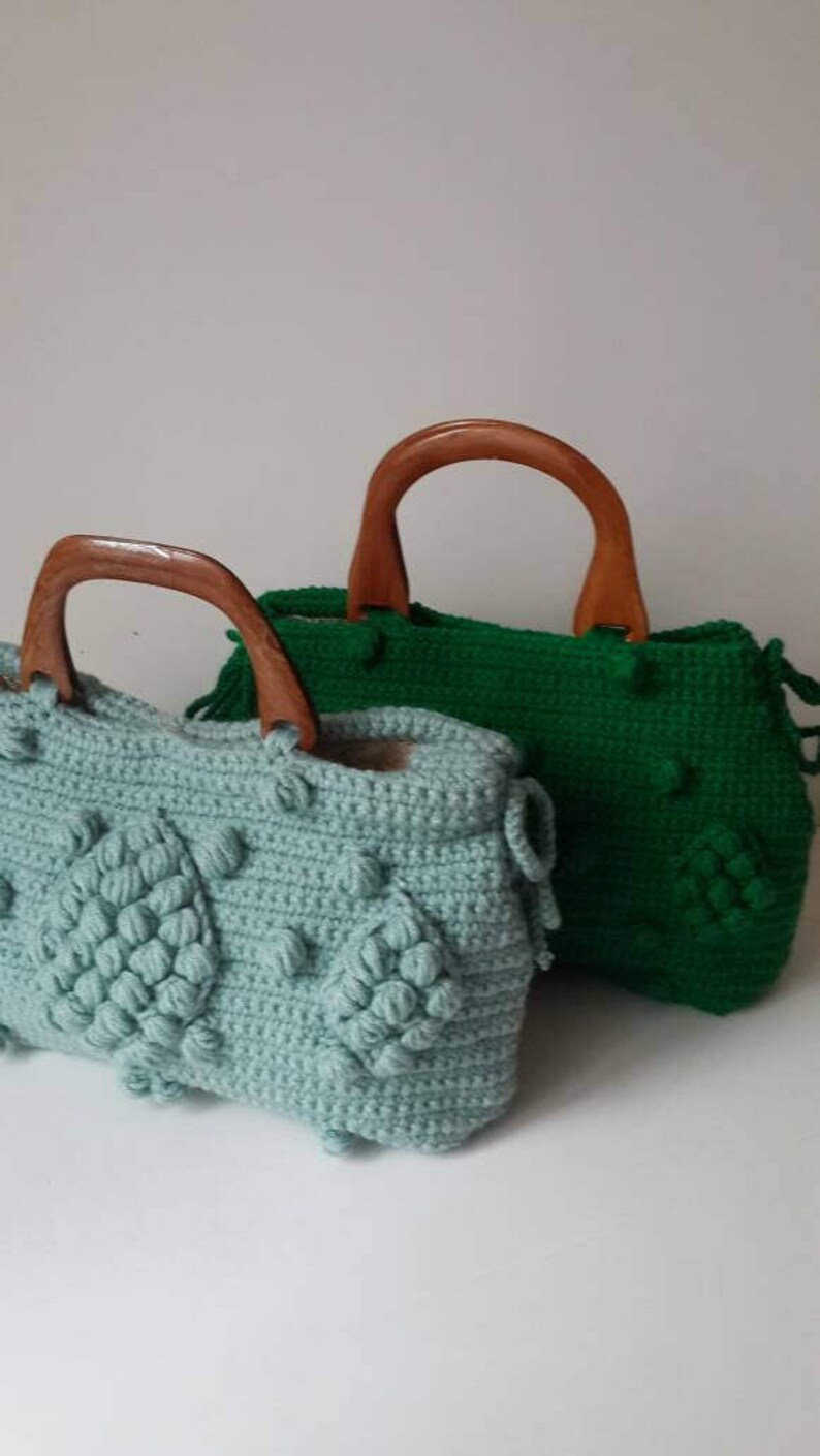 Green Crochet Handbag Handmade Tote Bag Winter Purse Bag | Etsy