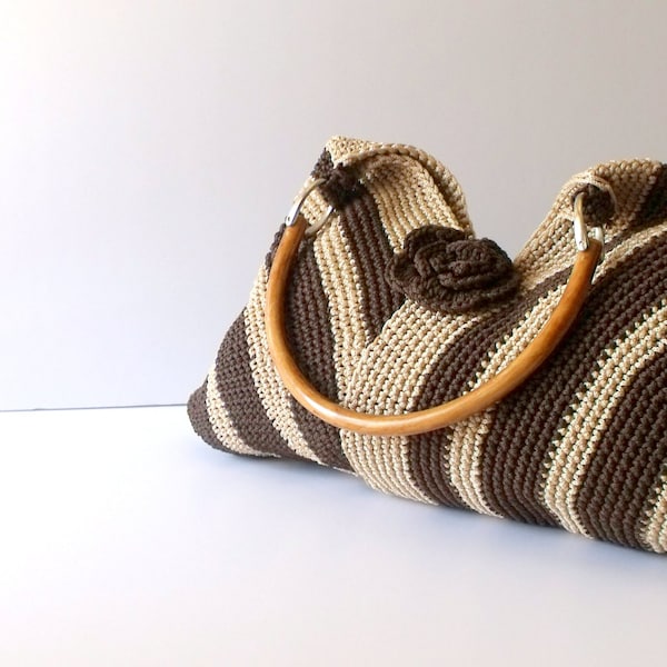 Crochet brown shoulder bag - Everyday Bag - Shoulder Bag , moms gift , satchel purse , Hobo bag -eco mothers day