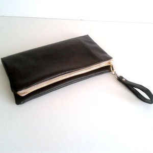 Evening Clutch Bag, Faux Leather Handbag, Black Foldover Clutch, Clutch Bag With Chain, Zipper Oversized Clutch, Gift For Her, Valentines
