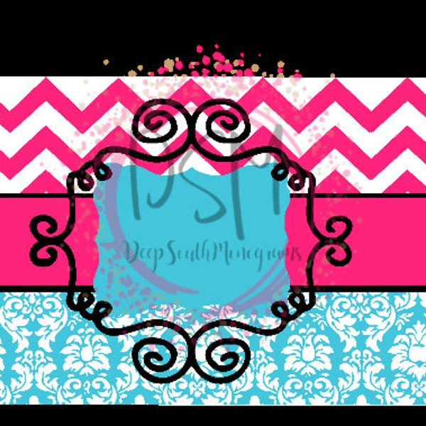 Pink and Teal Funky Frame Car Tag License Plate Digital Download Sublimation File Printable