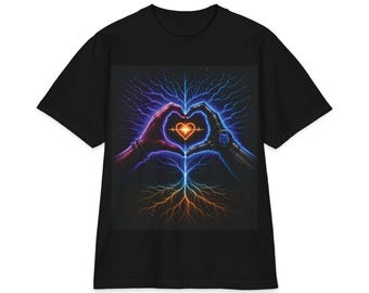 Connection Over Isolation Heavyweight Streetwear T-Shirt | Human Heart Digital Soul | Human & AI Art Tee | Unisex Oversized Tee S-7XL