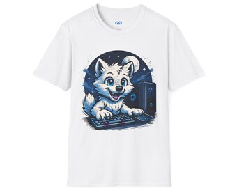 Adorable Gaming Wolf T-Shirt, Cute Gamer Apparel, Gift for Gamers, Chill Vibe Tee, Unisex Softstyle Shirt