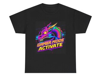 Gamer Mode Activate Dragon T-Shirt | Neon Gaming Tee | Retro Vaporwave Dragon Shirt | Gift for Gamers | Cyberpunk Fantasy Tshirt