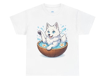 Cute Wolf in a Coconut hot tub Tee, for Animal Lovers,  Gift for Nature Enthusiasts, Chill Vibes, Cute Animal Graphic