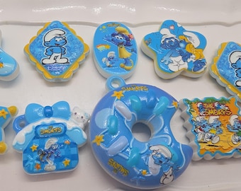 Juego de 10 cuentas/elementos decorativos de Los Pitufos. Ideal para bolígrafos, marcapáginas, llaveros, adornos para bolsos, etc.