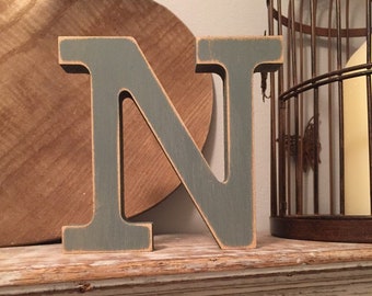 Wooden Letter N – Personalized Name Letter – Nursery Decoration Ideas – Rustic Room Décor – Rockwell Style N – Decorative Wooden Sign - 15cm