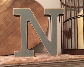 Wooden Letter N – Personalized Name Letter – Nursery Decoration Ideas – Rustic Room Décor – Rockwell Style N – Decorative Wooden Sign