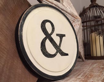 20cm Round Letter Ampersand Sign, Initial, Wall Art, Home Decor, Rustic Letters, All letters available, inc ampersand, typewriter style