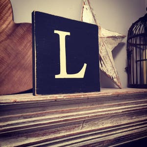 Bloques de letras de madera, placas, letreros, letra L, cuadrado de 20 cm, todas las letras disponibles, rústico