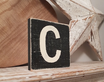 wooden sign, vintage style, personalised letter blocks, initials, wooden letters, monograms, letter C,  10cm square, hand painted