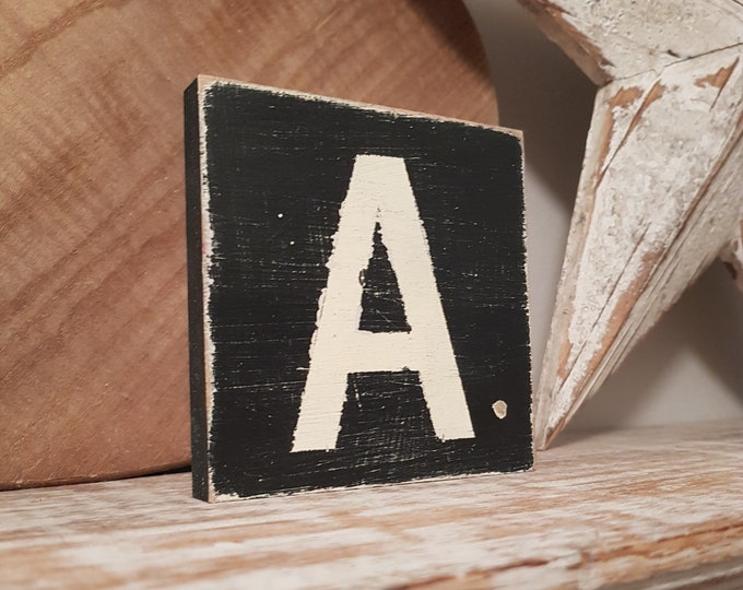 wooden sign, vintage style, personalised letter blocks, initials, wooden letters, monograms, letter A,  10cm square, hand painted