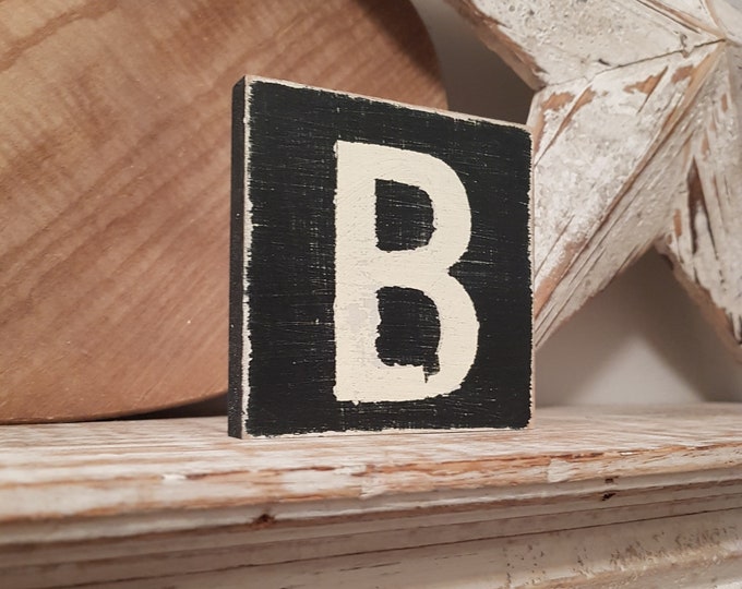 wooden sign, vintage style, personalised letter blocks, initials, wooden letters, monograms, letter B,  10cm square, hand painted