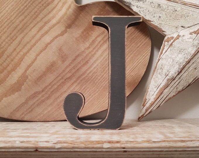 Wooden Letter J - 20cm x 18mm, Freestanding - Georgian Font - Various sizes, finishes and colours