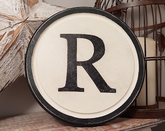 20cm Round Letter R Sign, Monogram, Initial, Wall Art, Home Decor, Rustic Letters, All letters available, inc ampersand, typewriter style