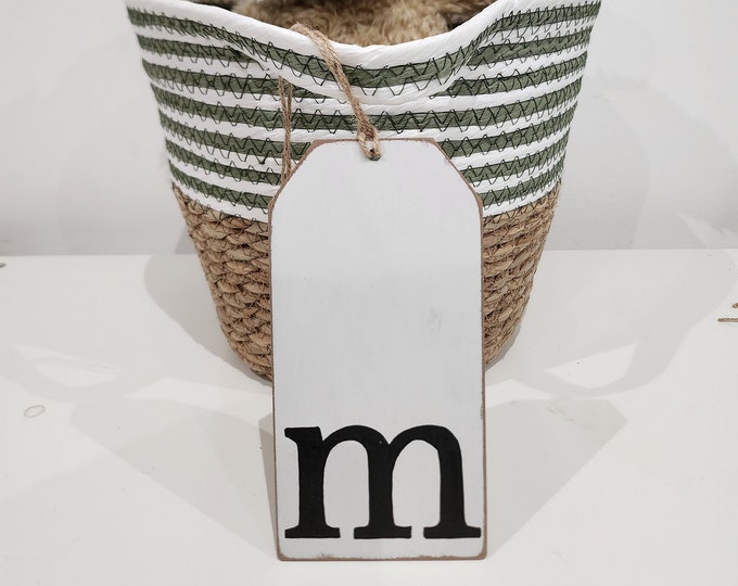 Wooden Gift Tag, Giant, MDF, Stocking Tag, Custom, Personalised, Letter Tag, Hand Lettered, 16cm, letter m