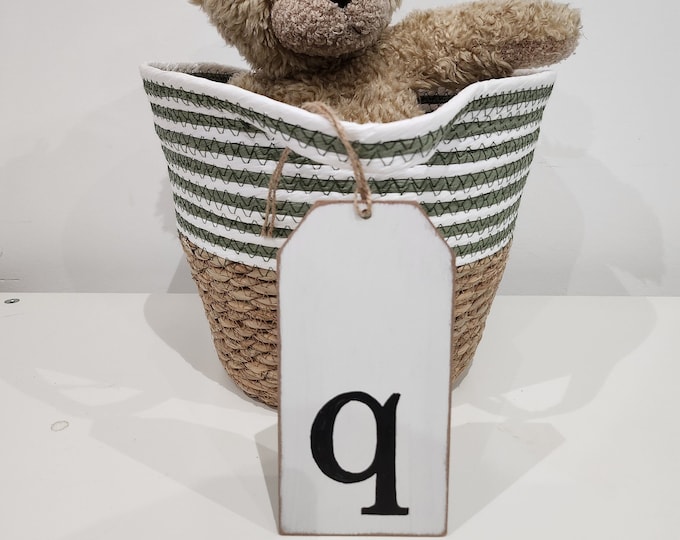 Wooden Gift Tag, Giant, MDF, Stocking Tag, Custom, Personalised, Letter Tag, Hand Lettered, 16cm, letter q