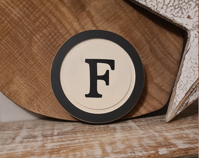 20cm Round Letter F Sign, Monogram, Initial, Wall Art, Home Decor, Rustic Letters, All letters available, inc ampersand, typewriter style