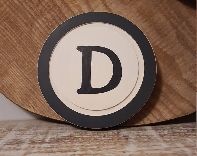 20cm Round Letter D Sign, Monogram, Initial, Wall Art, Home Decor, Rustic Letters, All letters available, inc ampersand, typewriter style