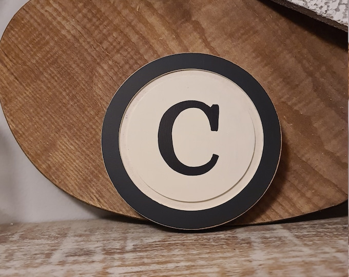 20cm Round Letter C Sign, Monogram, Initial, Wall Art, Home Decor, Rustic Letters, All letters available, inc ampersand, typewriter style