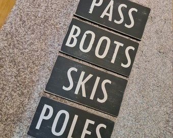 Rustic Wooden Ski Decor Signs: Chalet Lodge Apartment Set