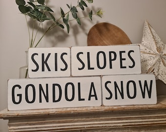 Hand Painted Wooden Ski Signs: Rustic Chalet Lodge Decor (Set of 4)