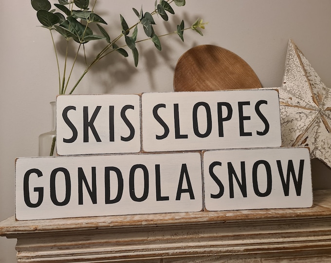 Set of 4 Wooden Ski Signs, Chalet, Lodge, Apartment Decor, Ski Decor, 4 individual signs