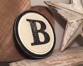 8 quot Round Letter B Sign, Monogram, Initial, Wall Art, Home Decor, Rustic Letters, All letters available, inc ampersand, typewriter style