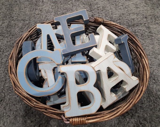 Hand painted Wooden Alphabet - Set of 26 letters: 10cm high