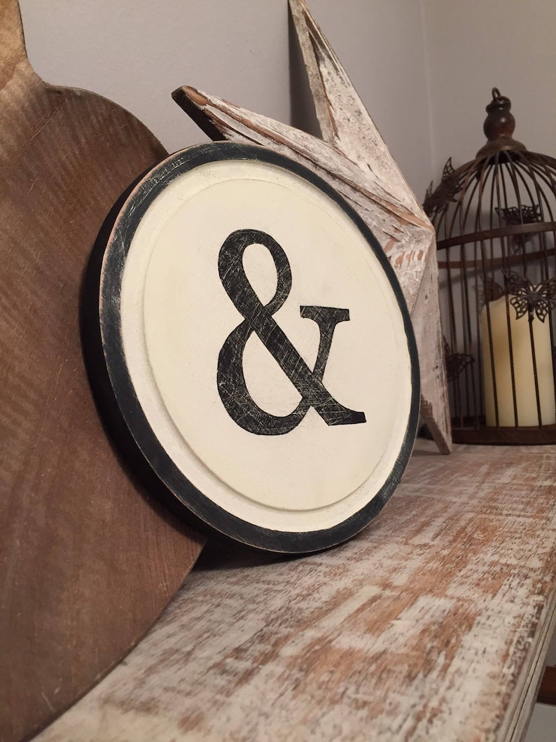 20cm Round Letter Ampersand Sign, Initial, Wall Art, Home Decor, Rustic Letters, All letters available, inc ampersand, typewriter style image 1