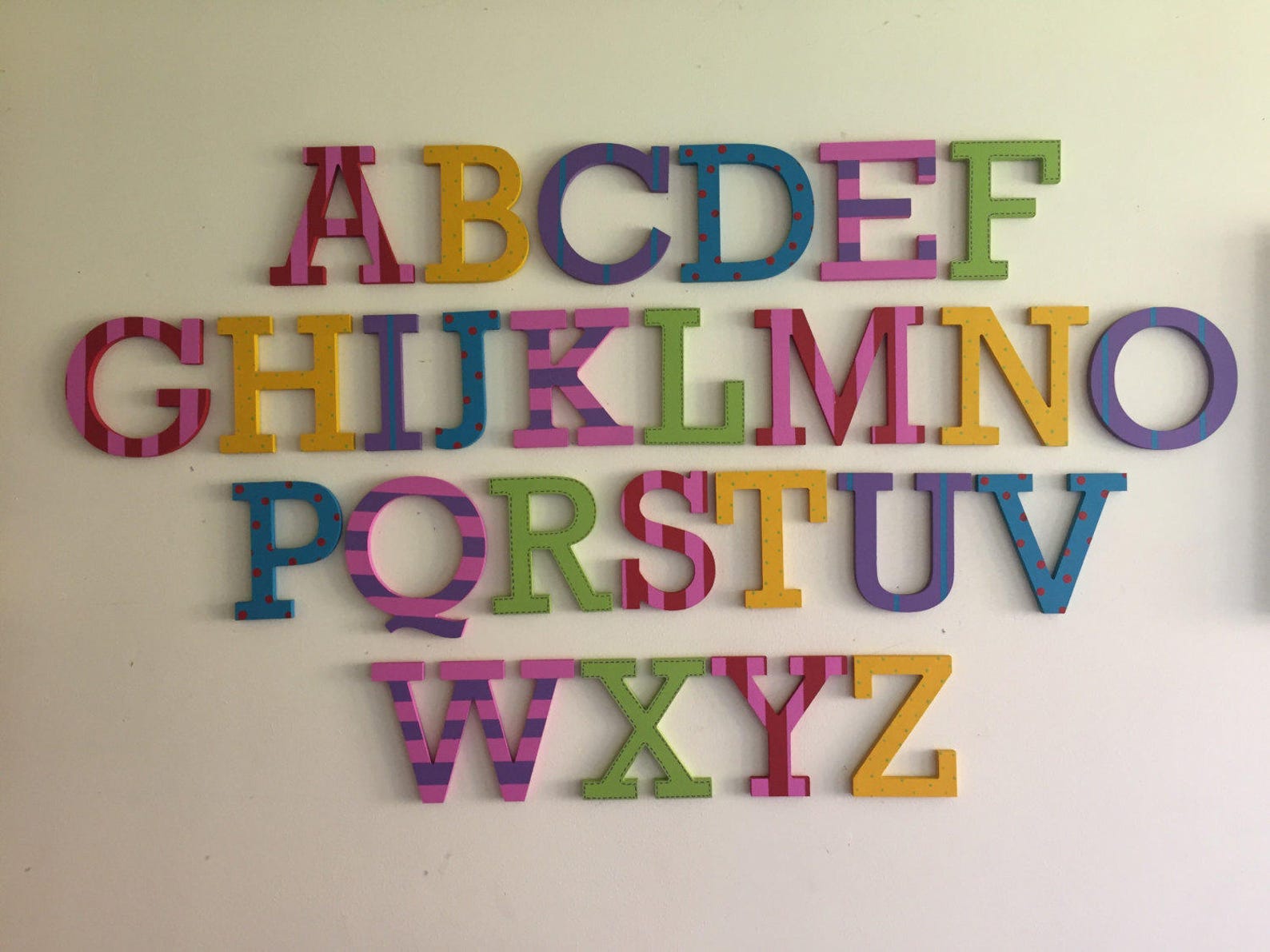 Painted Wooden Alphabet Hand Painted Wooden Letters Set 26 Etsy