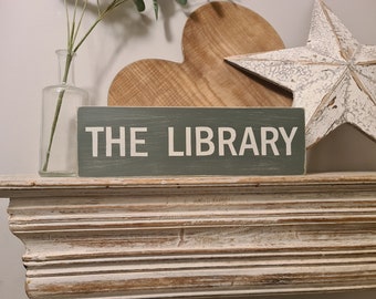 Handmade Wooden Sign - THE LIBRARY - 33cm
