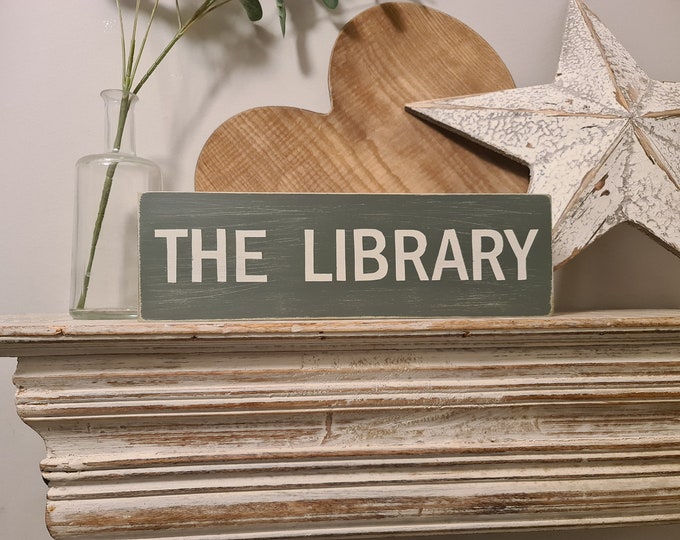 Handmade Wooden Sign - THE LIBRARY - 33cm