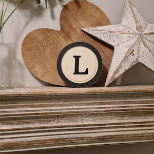 15cm Round Letter L Sign, Monogram, Initial, Wall Art, Home Decor, Rustic Letters, All letters available, slight distress, typewriter style