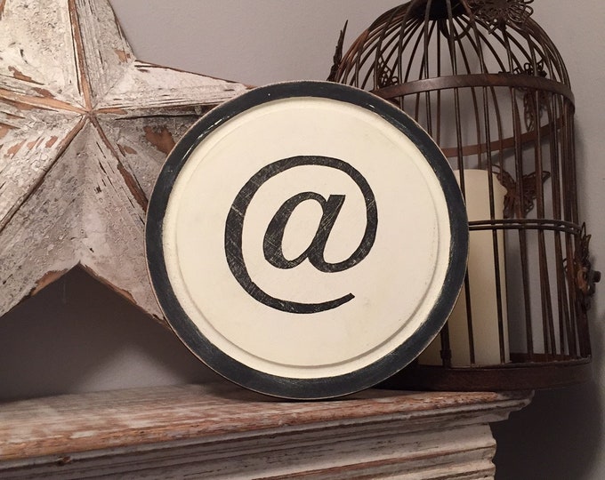 30cm Round Letter @ Sign, Monogram, Initial, Wall Art, Home Decor, Rustic Letters, All letters available, inc ampersand, typewriter style