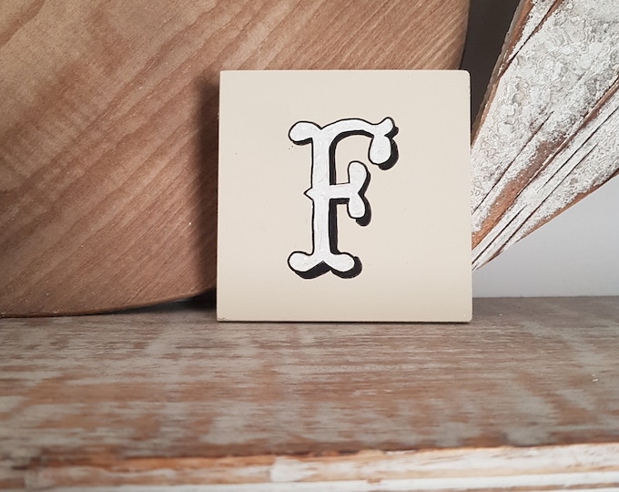 personalised letter blocks, initials, wooden letters, monograms, letter F,  10cm square, hand painted