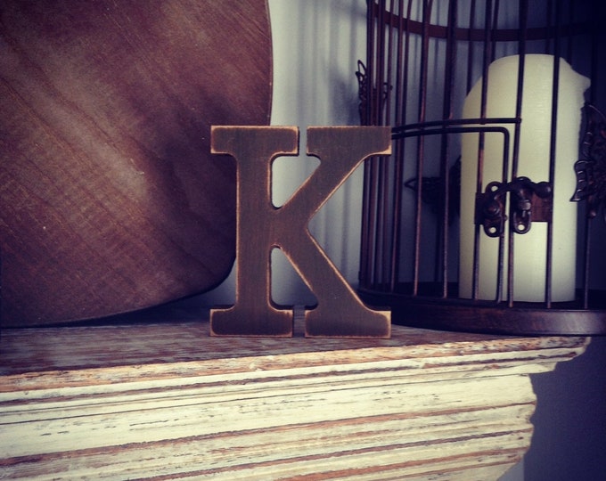 Wooden Letter K – Personalised Name Letter – Nursery Decoration Ideas – Rustic Room Décor – Rockwell Style K – Decorative Wooden Sign - 25cm