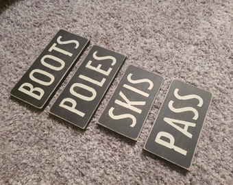 Set of 4 Wooden Ski Signs, Chalet, Lodge, Apartment Decor, Ski Decor