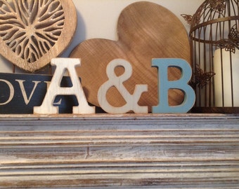 Wooden Wedding Letters, Set of 3, Hand-painted, Photo Props - 30cm, free-standing, wedding decor, Painted Letters