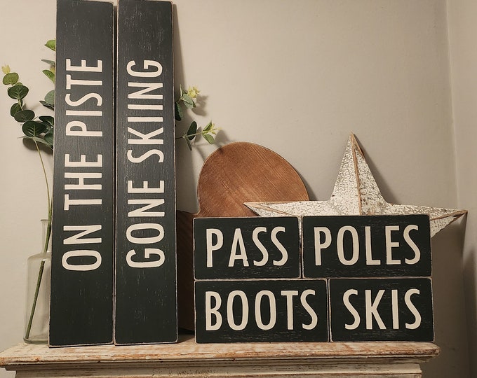 Set of 6 Wooden Ski Signs, Chalet, Lodge, Apartment Decor, Ski Decor