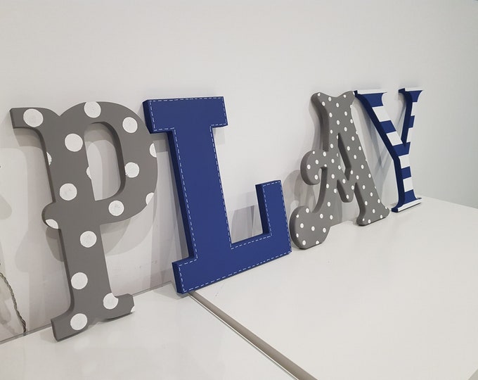 Wooden Letters PLAY, Play Room Decor, Kid's Room, Nursery - wall letters - various colours & finishes, 25cm high