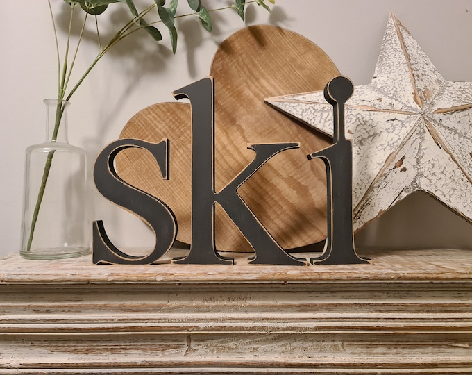 Wooden Letters, spelling ski, Set of 3 - 20cm - Lowercase Georgian Font, various colours and finishes