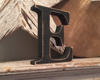 Wooden Letter E  - Free-standing - Georgia Font - 25cm x 18mm - Various sizes, finishes and colour