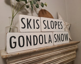 Rustic Wooden Ski Signs - Chalet Lodge Decor, Set of 4