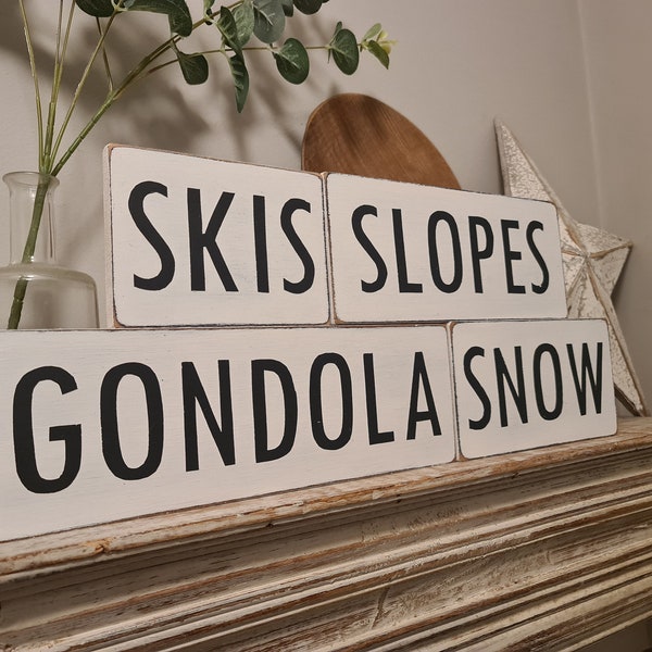 Set of 4 Wooden Ski Signs, Chalet, Lodge, Apartment Decor, Ski Decor, 4 individual signs