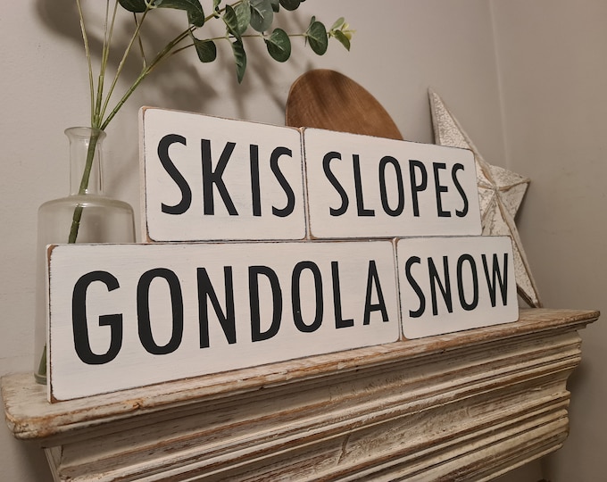 Set of 4 Wooden Ski Signs, Chalet, Lodge, Apartment Decor, Ski Decor, 4 individual signs