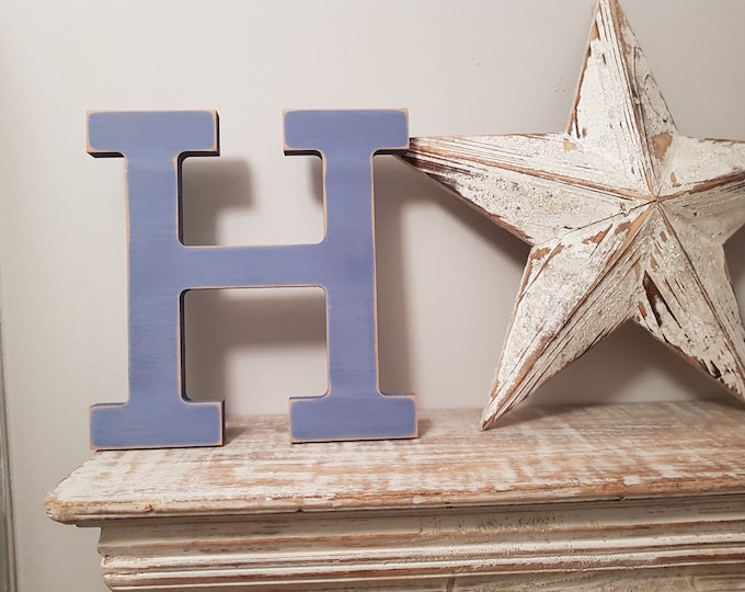 Wooden Letter H – Personalized Name Letter – Nursery Decoration Ideas – Rustic Room Décor – Rockwell Style H – Decorative Wooden Sign - 15cm