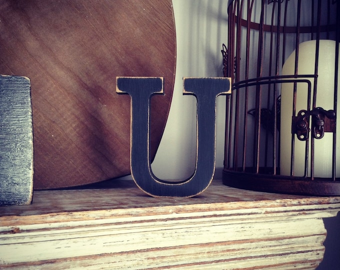 Wooden Letter 'U'- 20cm- Rockwell Font - various finishes, standing