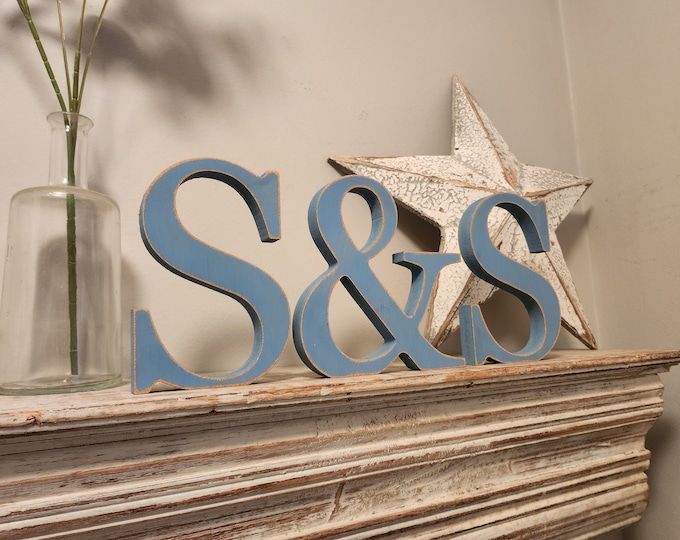 Set of 3 - Wooden painted letters, Any letters, including ampersand - Times Font - various finishes, standing - Set of 3 - 10cm