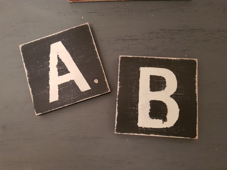 Wooden Sign, Vintage Style, Personalised Letter Blocks, Initials ...