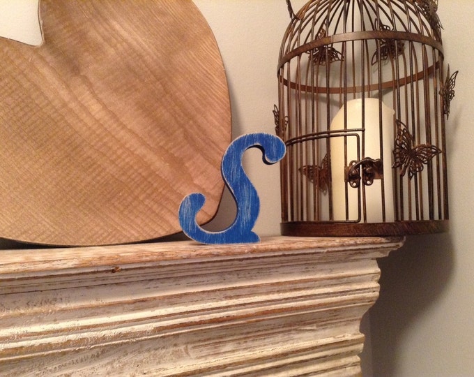 Painted Wooden Letter S, Machiarge Font, 15cm high, 18mm thick